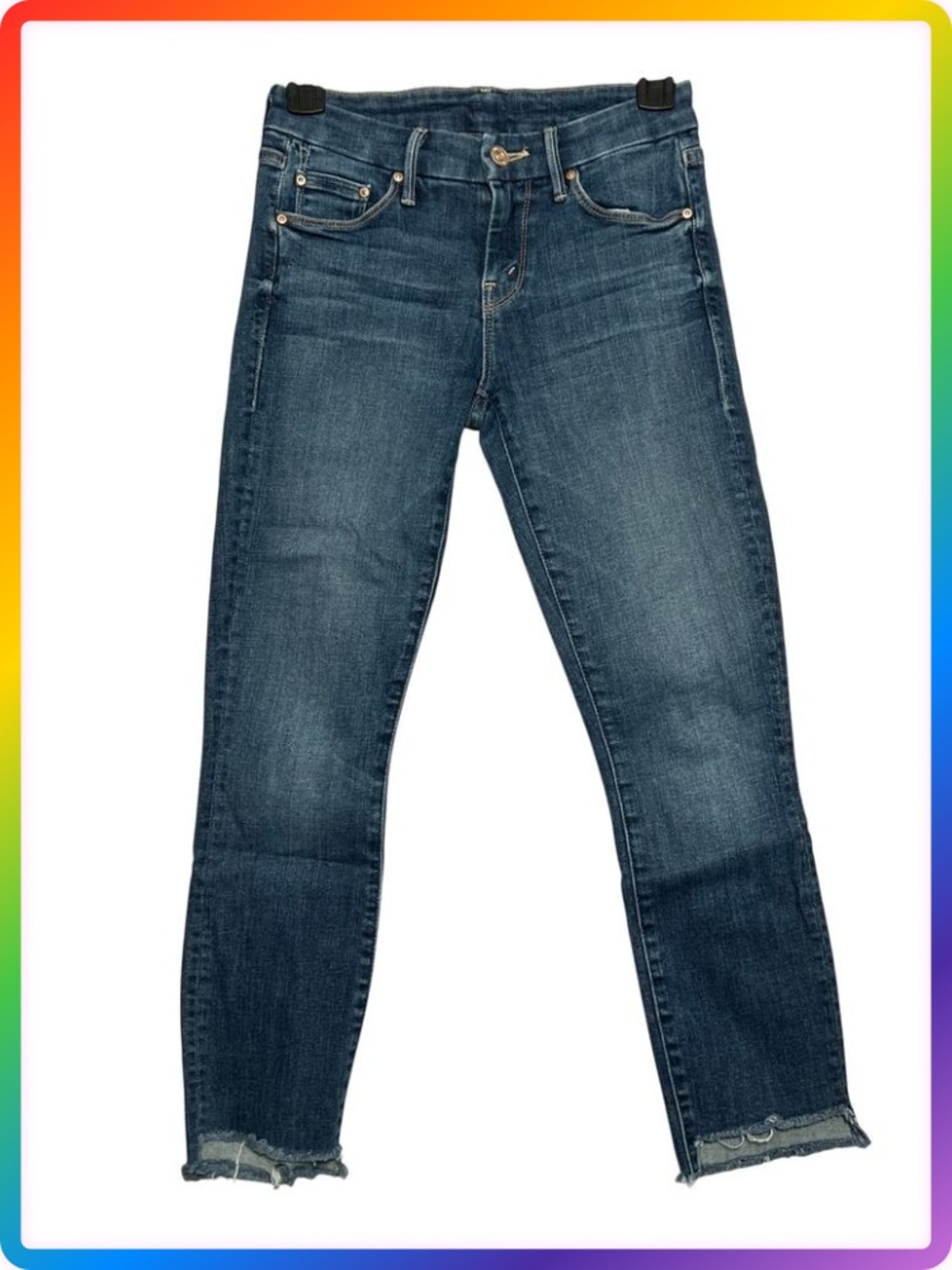 Mother Looker Ankle Fray Skinny Jeans SIZE 24 Girl Crush Blue Stretch Denim